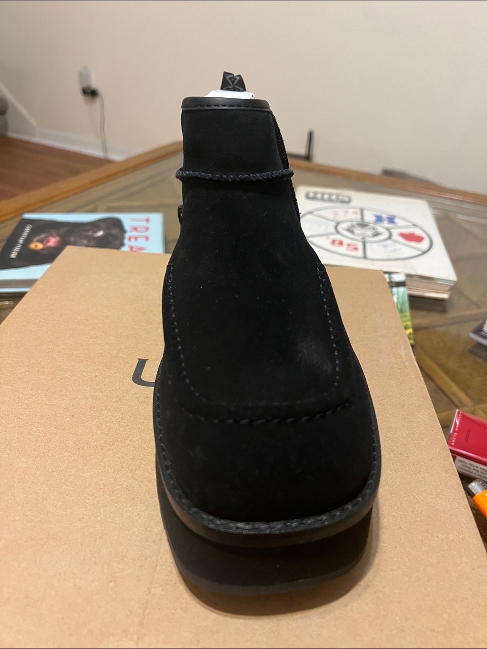 UGG Black Suede Ankle Bootie with Moc Toe Stitching